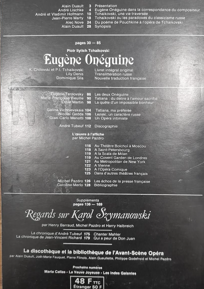 Tchaïkovsky Eugène Onéguine. Revue "Avant-scène" Opéra n° 43-3000 partitions, livres et vinyles d'occasion en vente sur notre site internet gastonmusicclub.fr Gaston Music Store