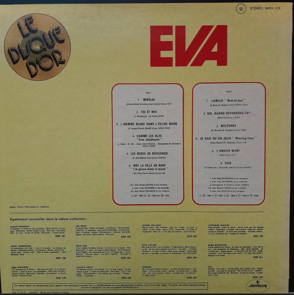 Vinyle Eva, le disque d'or-3000 partitions, livres et vinyles d'occasion en vente sur notre site internet gastonmusicclub.fr Gaston Music Store