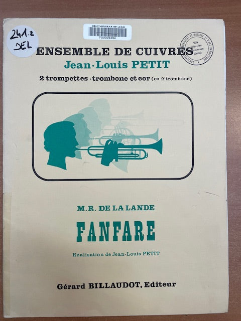 Michel-Richard de Lalande Fantare pour 2 trompettes, trombone et cor-3000 partitions, livres et vinyles d'occasion en vente sur notre site internet gastonmusicclub.fr Gaston Music Store