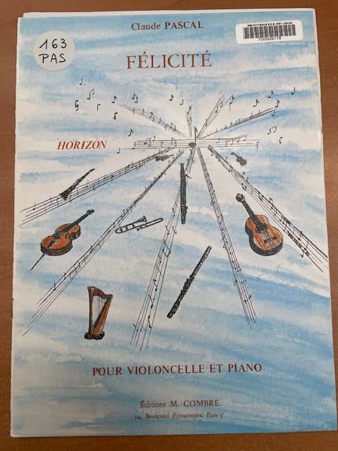 Claude Pascal Félicité pour violoncelle et piano-3000 partitions, livres et vinyles d'occasion en vente sur notre site internet gastonmusicclub.fr Gaston Music Store