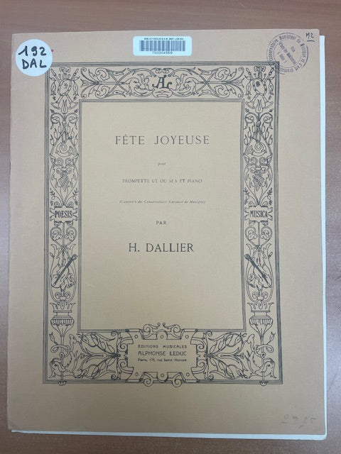 H. Dallier Fête joyeuse pour trompette en ut ou sib et piano-3000 partitions, livres et vinyles d'occasion en vente sur notre site internet gastonmusicclub.fr Gaston Music Store