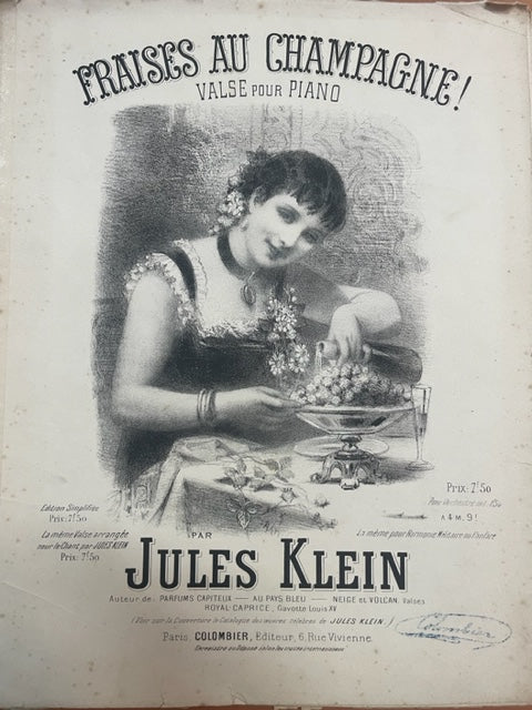 Jules Klein Fraises au Champagne, valse pour piano - 3000 partitions, livres et vinyles d'occasion  en vente sur notre site internet gastonmusicclub.fr Gaston Music Store