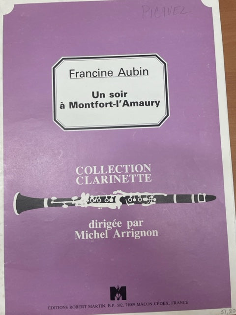 Francine Aubin Un soir à Montfort - l'Amaury partition pour clarinette et piano