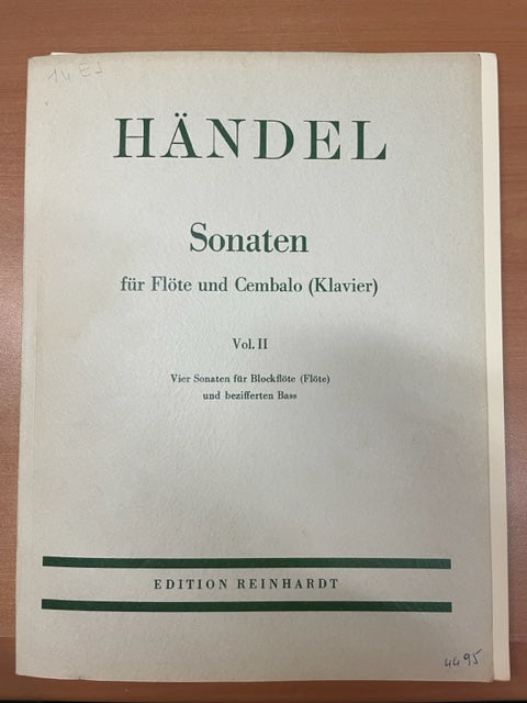 Handel Sonate pour flute à bec et piano et basse continue volume 2