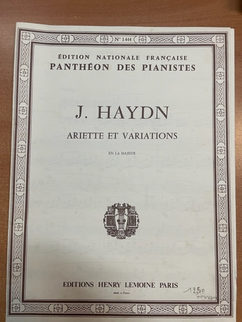 Joseph Haydn Ariette et variations en la majeur partition piano