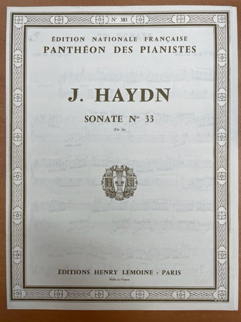 Haydn Joseph Sonate n° 33 en la majeur partition piano