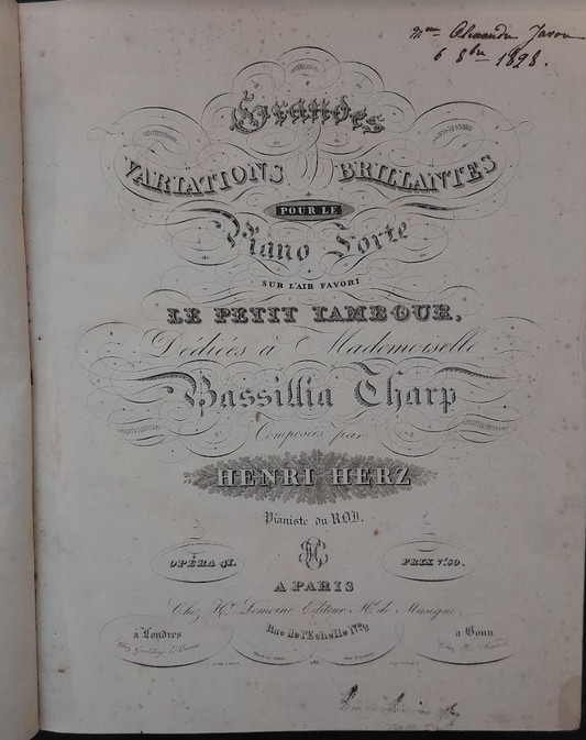 Henri Herz Grandes variations brillantes pour le piano-forte-3000 partitions, livres et vinyles d'occasion en vente sur notre site internet gastonmusicclub.fr Gaston Music Store