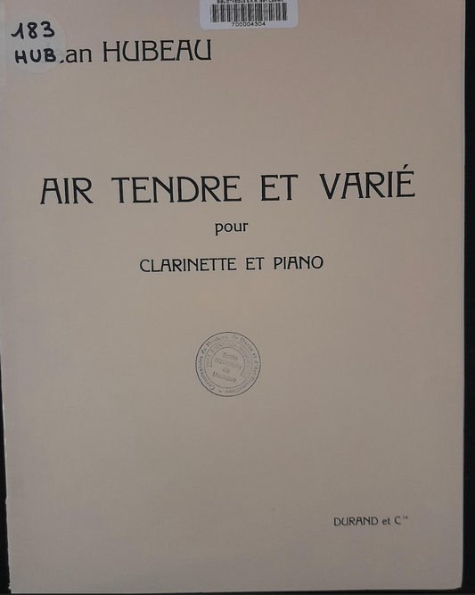 Jean Hubeau Air tendre et varié partition pour clarinette et piano-3000 partitions, livres et vinyles d'occasion en vente sur notre site internet gastonmusicclub.fr Gaston Music Store