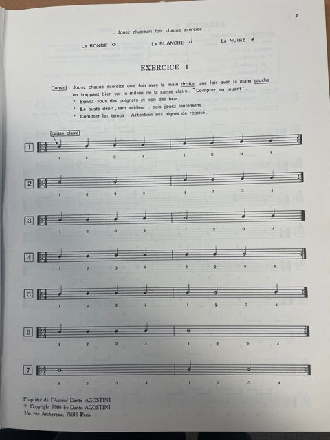 Initiation à la batterie volume 0 études très faciles Dante Agostini