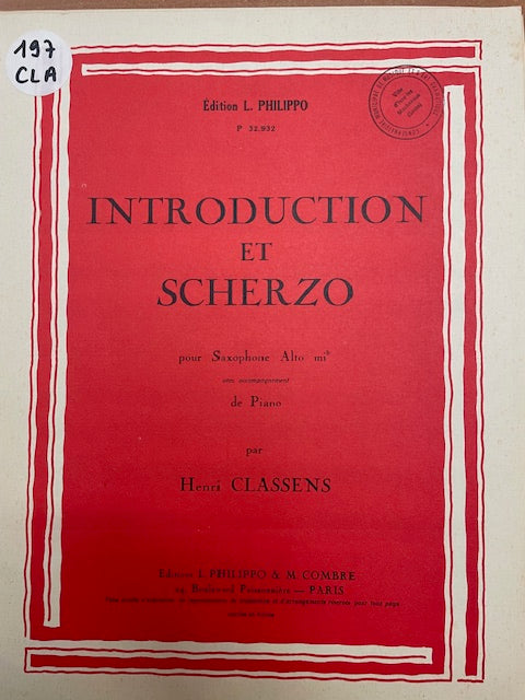 Henri Classens Introduction et scherzo pour saxo alto mi bémol-3000 partitions, livres et vinyles d'occasion en vente sur notre site internet gastonmusicclub.fr Gaston Music Store