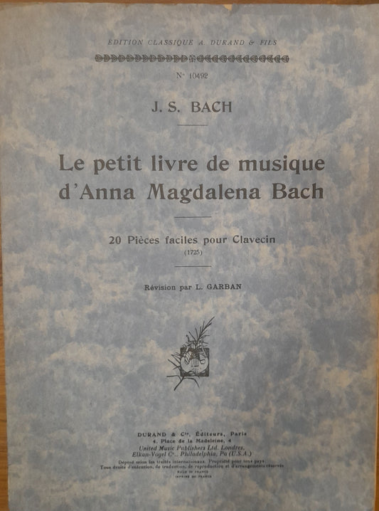 J-S Bach Le petit livre d'Anna Magdalena Bach partition piano