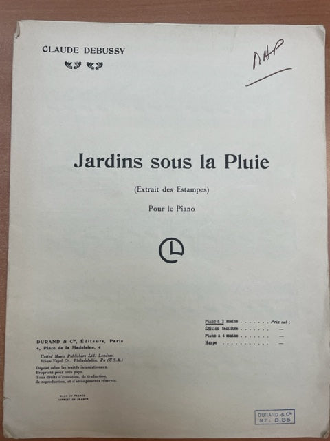 Claude Debussy Jardins sous la pluie - extrait des estampes partition piano-3000 partitions, livres et vinyles d'occasion en vente sur notre site internet gastonmusicclub.fr Gaston Music Store