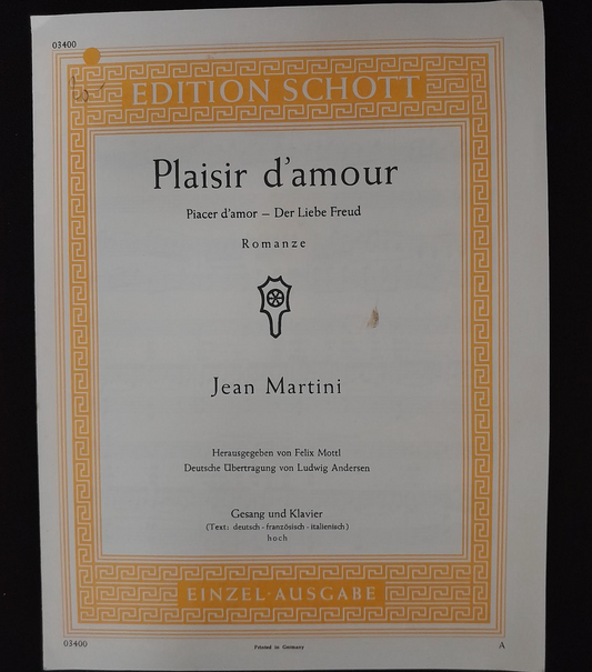 Jean Martini Plaisir d'amour, pour voix haute pour chant et piano