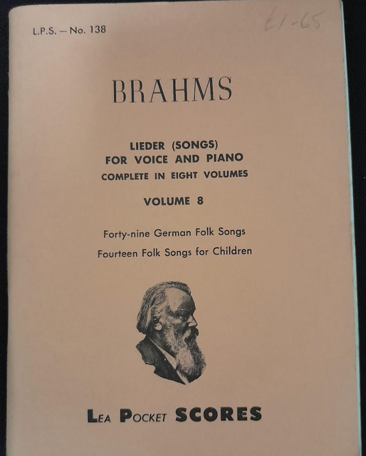 Johannes Brahms Lieder for voice and piano volume 8 partition de poche