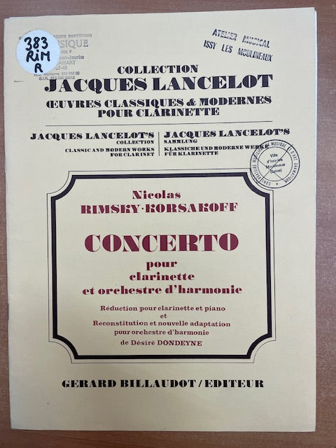 Rimsky Korsakov Concerto pour clarinette et piano-3000 partitions, livres et vinyles d'occasion en vente sur notre site internet gastonmusicclub.fr Gaston Music Store