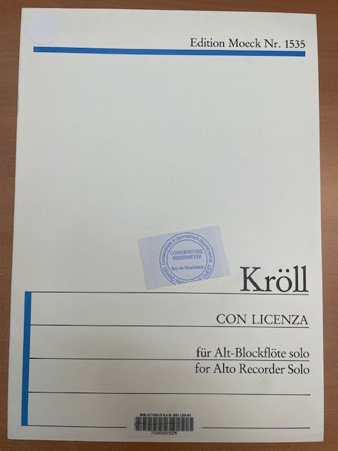 Georg Kröll Con licenza for alto recorder solo pour flute à bec alto-3000 partitions, livres et vinyles d'occasion en vente sur notre site internet gastonmusicclub.fr Gaston Music Store