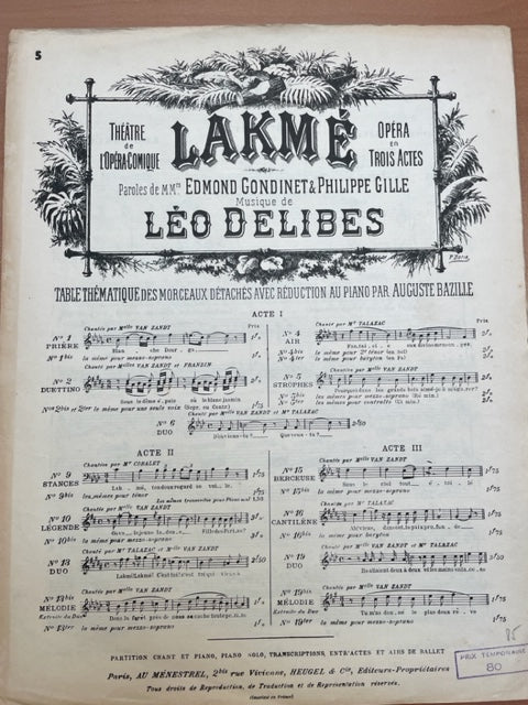 Leo Delibes Lakme extrait n° 5: Strophes partition piano voix