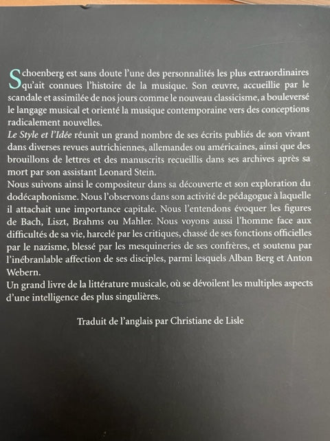 Arnold Schoenberg Le style et l'idée-3000 partitions, livres et vinyles d'occasion en vente sur notre site internet gastonmusicclub.fr Gaston Music Store