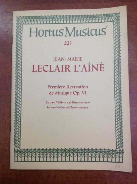 L'ainé Leclair : 1ère récréation de musique opus VI pour 2 violons et basse continue