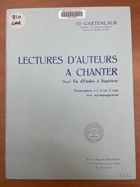 Odette Gartenlaub Lectures d'auteurs à chanter Degré fin d'études à Supérieur-3000 partitions, livres et vinyles d'occasion en vente sur notre site internet gastonmusicclub.fr Gaston Music Store