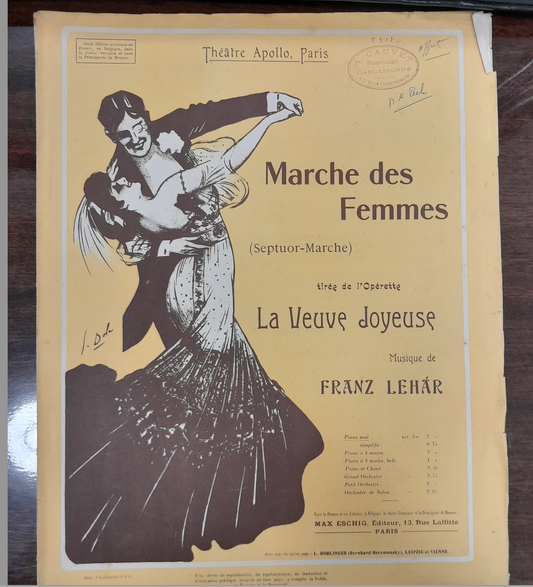 Franz Lehar Marche des femmes extraite de "La Veuve joyeuse" partition piano- 3000 partitions, livres et vinyles d'occasion  en vente sur notre site internet gastonmusicclub.fr Gaston Music Store