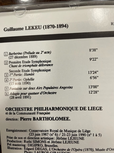 CD Guillaume Lekeu Guillaume Oeuvres orchestrales direction Pierre Bartholomee volume 1- 3000 partitions, livres et vinyles d'occasion en vente sur notre site internet gastonmusicclub.fr Gaston Music Store