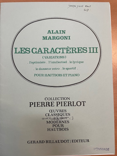 Alain Margoni Les caractères volume 3 (Variations) pour hautbois et piano