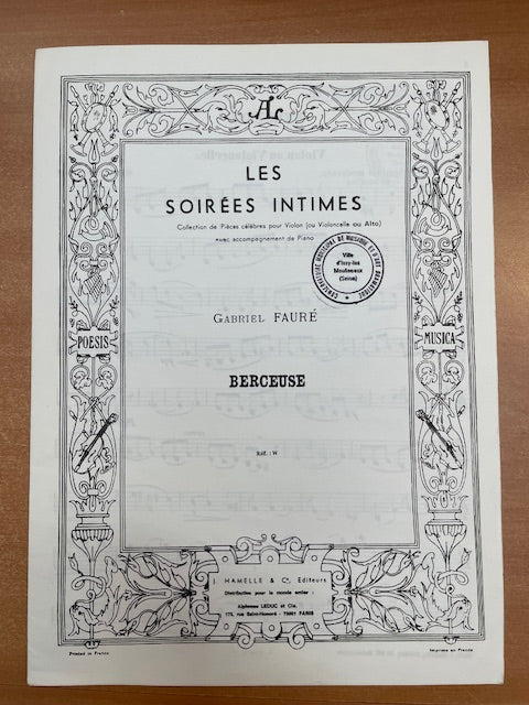 Gabriel Fauré Les soirées intimes: Berceuse pour violon et piano-3000 partitions, livres et vinyles d'occasion en vente sur notre site internet gastonmusicclub.fr Gaston Music Store