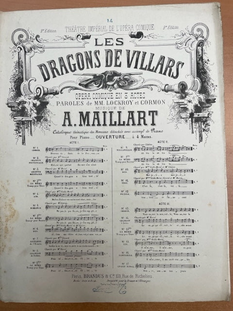 Maillart Les dragons de Villars, opéra-comique en 3 actes réduction piano voix - 3000 partitions, livres et vinyles d'occasion  en vente sur notre site internet gastonmusicclub.fr Gaston Music Store