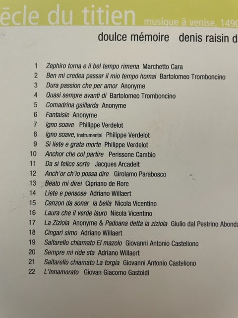 CD Doulce Mémoire Le siècle de Titien - Musique de Venise 1490-1576-3000 partitions, livres et vinyles d'occasion en vente sur notre site internet gastonmusicclub.fr Gaston Music Store