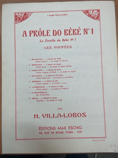 Heitor Villa-Lobos A Prole de Bebe Volume 1 n° 2: Moreninha, A bonca de massa pour piano - 3000 partitions, livres et vinyles d'occasion  en vente sur notre site internet gastonmusicclub.fr Gaston Music Store