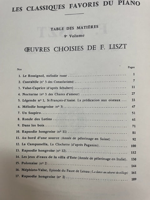 Franz Liszt Oeuvres choisies volume 9A- 3000 partitions, livres et vinyles d'occasion  en vente sur notre site internet gastonmusicclub.fr Gaston Music Store