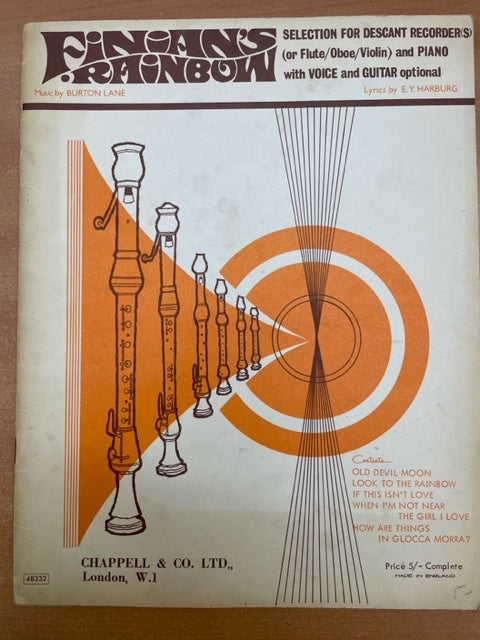 Lane Burton Finian's Rainbow selection for descant recorder and piano with voice and guitar optional-3000 partitions, livres et vinyles d'occasion  en vente sur notre site internet gastonmusicclub.fr Gaston Music Store