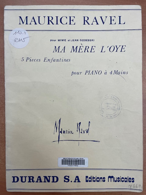 Maurice Ravel Ma mère l'Oye, 5 pièces enfantines pour piano 4 mains-3000 partitions, livres et vinyles d'occasion en vente sur notre site internet gastonmusicclub.fr Gaston Music Store