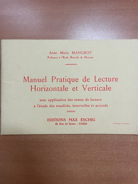 Mangeot Anne-Marie Manuel pratique de lecture horizontale et verticale