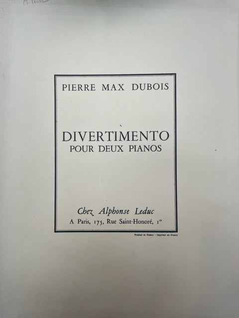 Pierre Max Dubois Divertimento partition pour 2 pianos-3000 partitions, livres et vinyles d'occasion  en vente sur notre site internet gastonmusicclub.fr Gaston Music Store