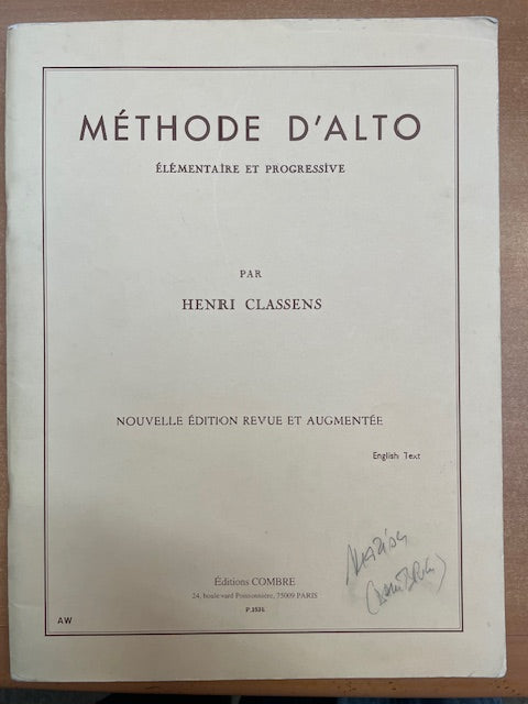 Henri Classens Méthode d'alto élémentaire et progressive-3000 partitions, livres et vinyles d'occasion en vente sur notre site internet gastonmusicclub.fr Gaston Music Store