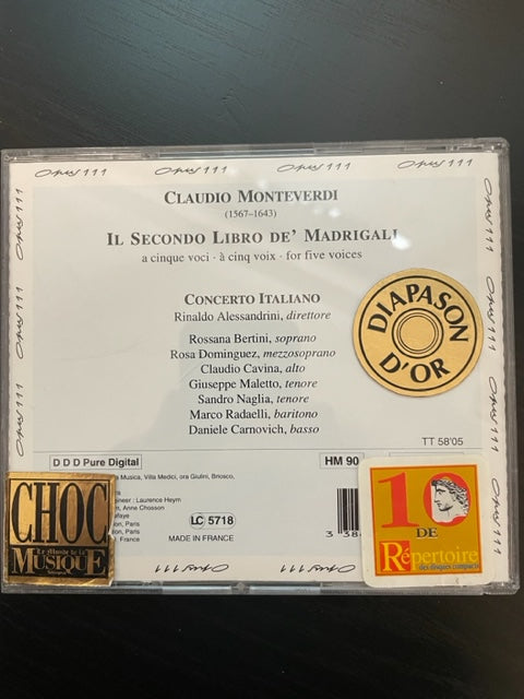 CD Monteverdi Secondo Libro de Madrigali à 5 voix direction Rinaldo Alessandrini-3000 partitions, livres et vinyles d'occasion en vente sur notre site internet gastonmusicclub.fr Gaston Music Store