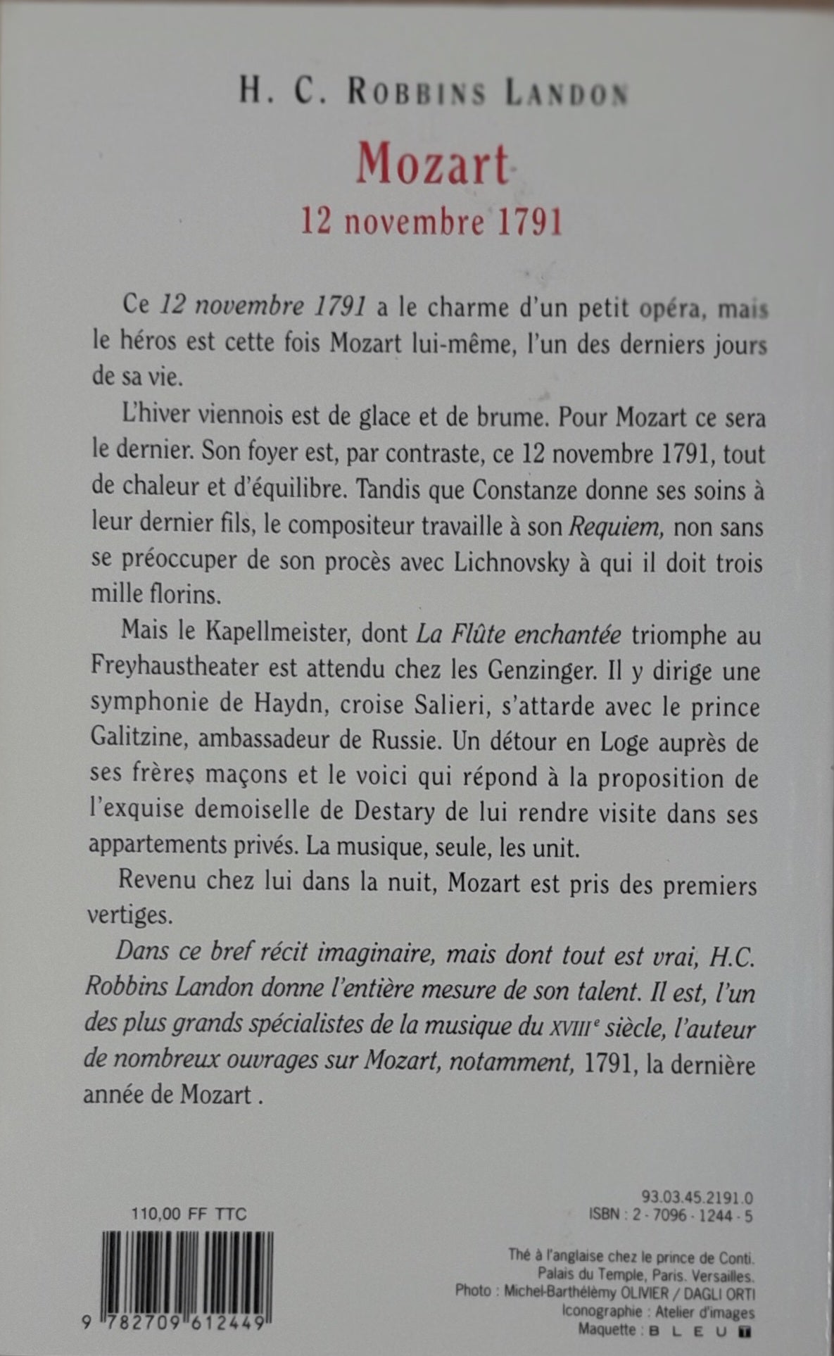 Mozart: Une journée particulière, 12 novembre 1791 livre de Robbins Landon