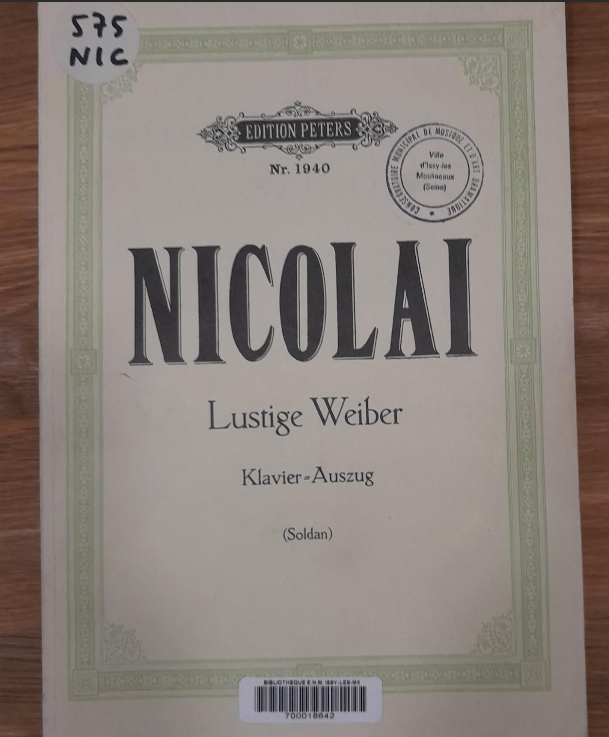 Nicolaï Otto Die Lustiger Weiber von Windsor partition pour chant et piano