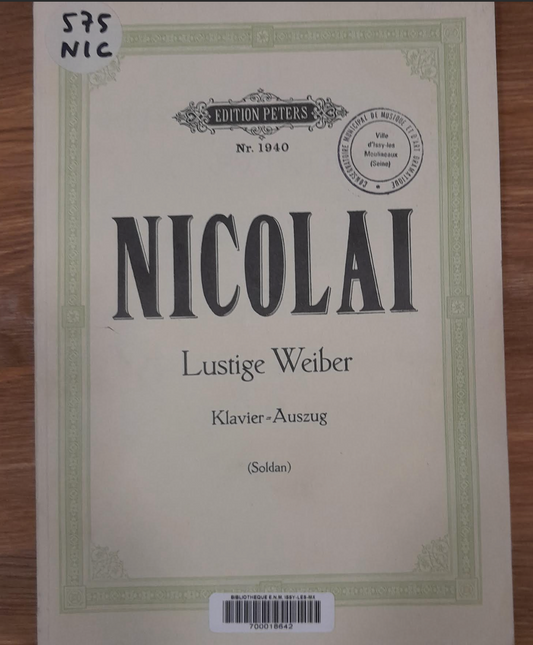 Nicolaï Otto Die Lustiger Weiber von Windsor partition pour chant et piano