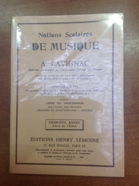 Notions scolaires de musique, 1ere année, livre de l'élève Livre de Albert Lavignac