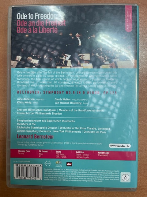 DVD Beethoven Leonard Bernstein Symphony n°9 "Ode to freedom"- 3000 partitions, livres et vinyles d'occasion en vente sur notre site internet gastonmusicclub.fr Gaston Music Store