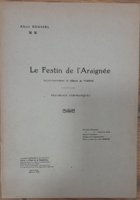 Partition Albert Roussel Le festin de l'araignée, ballet-pantomime - fragments symphoniques