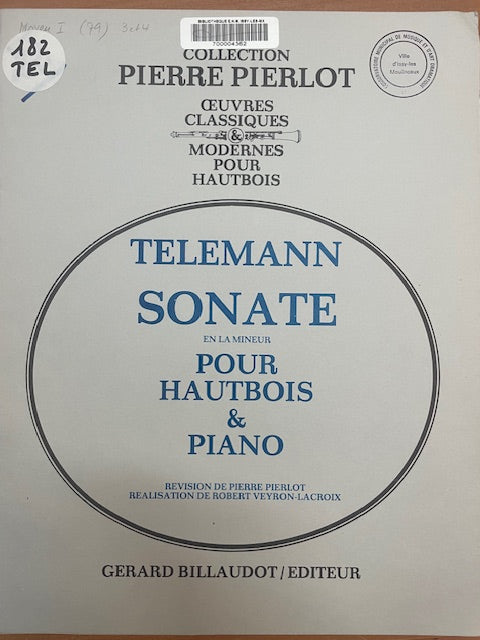 Telemann Sonate la mineur pour hautbois et piano-3000 partitions, livres et vinyles d'occasion en vente sur notre site internet gastonmusicclub.fr Gaston Music Store