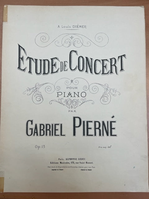 Gabriel Pierné Etude de Concert opus 13 partition piano- 3000 partitions, livres et vinyles d'occasion  en vente sur notre site internet gastonmusicclub.fr Gaston Music Store