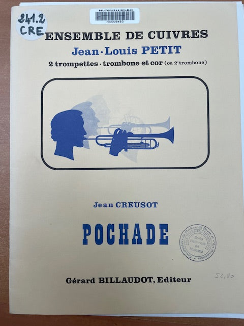 Jean Creusot Pochade 2 trompettes, trombone et cor-3000 partitions, livres et vinyles d'occasion en vente sur notre site internet gastonmusicclub.fr Gaston Music Store