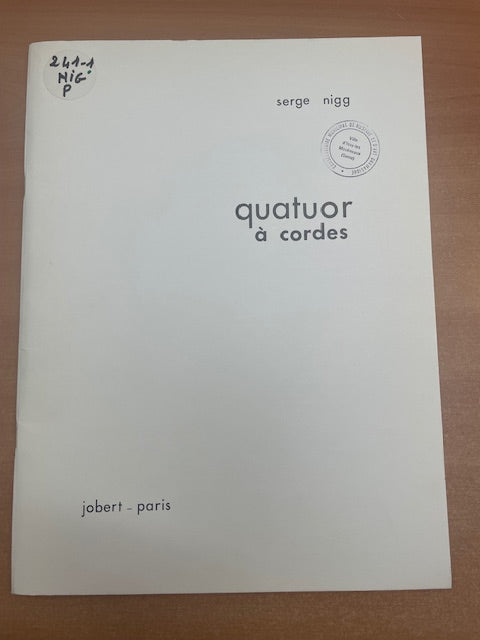 Serge Nigg Quatuor a cordes conducteur grand format-3000 partitions, livres et vinyles d'occasion en vente sur notre site internet gastonmusicclub.fr Gaston Music Store