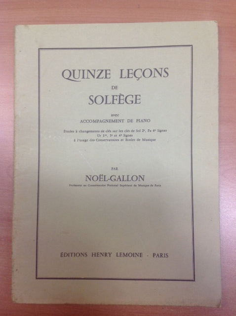 Noel Gallon Quinze leçons de solfège avec accompagnement piano- 3000 partitions, livres et vinyles d'occasion  en vente sur notre site internet gastonmusicclub.fr Gaston Music Store