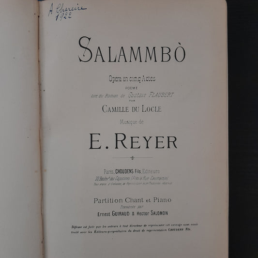 Ernest Reyer Salammbo, opéra en 5 actes réduction piano chant-3000 partitions, livres et vinyles d'occasion en vente sur notre site internet gastonmusicclub.fr Gaston Music Store